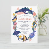 Unter dem Meer Tiere Baby Dusche Einladung (Stehend Vorderseite)