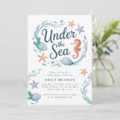 Unter dem Meer Tiere Baby Dusche Einladung (Stehend Vorderseite)