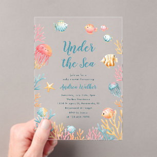 Unter dem Meer Tiere Farbige Babyparty Acryleinladungen
