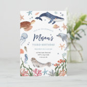 Unter dem Meer Tiere im Nautischen Ozean Junge Geb Einladung (Stehend Vorderseite)