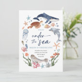 Unter dem Meer Tiere im Nautischen Ozean Junge Geb Einladung (Stehend Vorderseite)