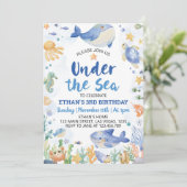 Unter dem Meer Tiere Junge Geburtstag Einladung (Stehend Vorderseite)