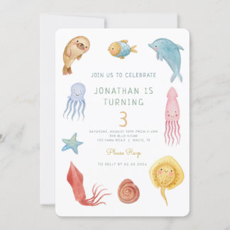 Unter dem Meer Tiere Meer Leben Geburtstag Einladung