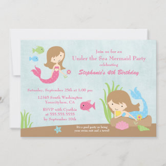 Unter dem Meer traf die Meerjungfrau ihre Geburtst Einladung