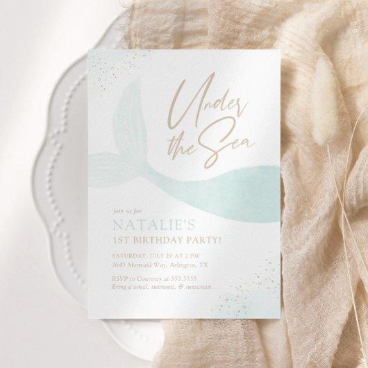 Unter dem Meer Türkis Meerjungfrau Mädchen Geburts Einladung