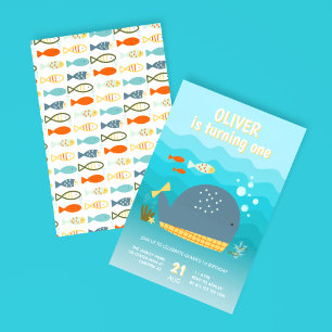 Unter dem Meer Wal Fisch 1. Geburtstag Einladung