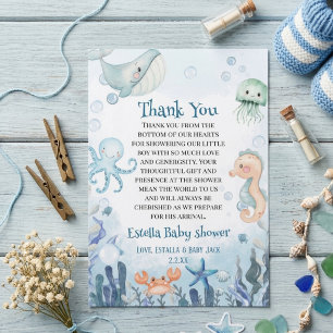 Unter dem Meer Wal Krabbe Seestern Baby Shower Dankeskarte