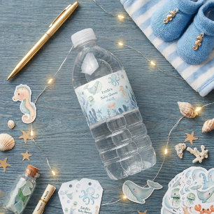 Unter dem Meer Wal Sternfisch Krebs Baby Shower Wasserflaschenetikett