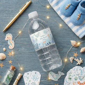 Unter dem Meer Wal Sternfisch Krebs Baby Shower Wasserflaschenetikett