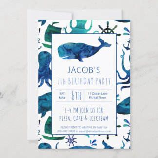 Unter dem Meer Wasserfarbe Kinder Wal Geburtstag Einladung