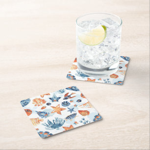 Unter dem Meer   Wasserfarbe Korallen Meeres Tiere Rechteckiger Pappuntersetzer