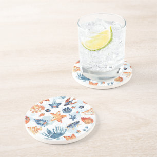 Unter dem Meer   Wasserfarbe Korallen Ozean Tiere Getränkeuntersetzer