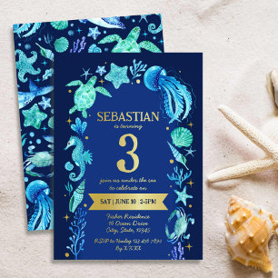 Unter dem Meer Wasserfarbe Meeresleben Navy Blau Folieneinladung