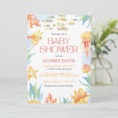 Unter dem Meer Wasserfarben Kinderdusche Einladung (Stehend Vorderseite)