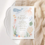 Unter dem Meer Wasserfarben Kinderdusche Einladung<br><div class="desc">Feiern Sie unterwegs ein kleines Stück unter der seemännischen Wasserfarben-Babydusche mit elegantem Drehbuch und goldener Typografie.</div>