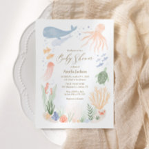 Unter dem Meer Wasserfarben Kinderdusche Einladung