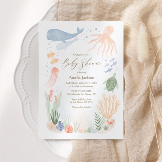 Unter dem Meer Wasserfarben Kinderdusche Einladung