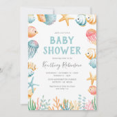 Unter dem Meer Wasserfarben Kinderdusche Einladung (Vorderseite)