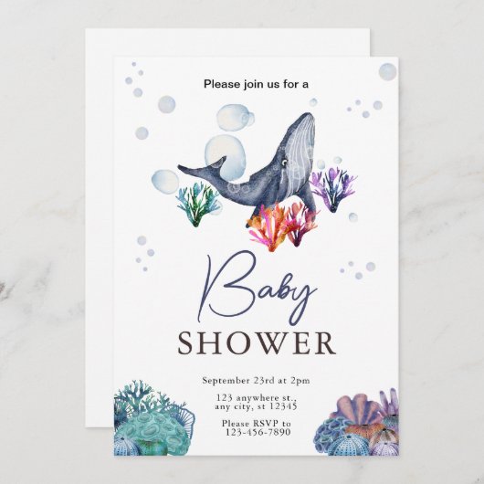 Unter dem Meer Wasserfarbendusche laden Einladung (Vorne/Hinten)