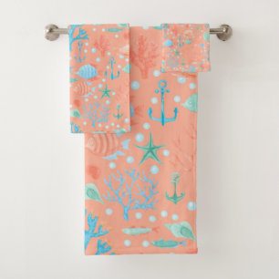 Unter dem Meer Wasserfarbenkorallen Rosa Handtuch  Badhandtuch Set