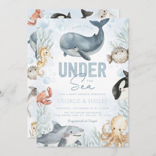 Unter dem Meer Whale Baby Dusche Einladung (Vorne/Hinten)