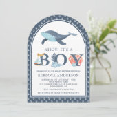 Unter dem Meer Whale Nautical Arch Babydusche Einladung (Stehend Vorderseite)