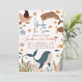 Unter dem Meer Whale Shark Turtle Sea Life Geburts Einladung (Stehend Vorderseite)