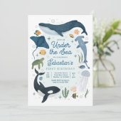 Unter dem Meer Whale Shark Turtle Sea Life Geburts Einladung (Stehend Vorderseite)