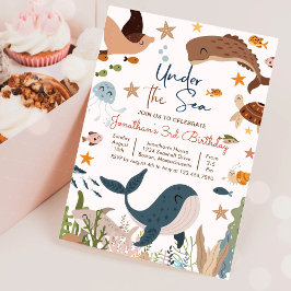 Unter dem Meer Whale Shark Turtle Sea Life Geburts Einladung