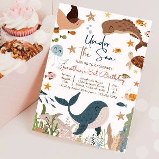 Unter dem Meer Whale Shark Turtle Sea Life Geburts Einladung