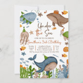 Unter dem Meer Whale Shark Turtle Sea Life Geburts Einladung (Vorderseite)
