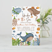 Unter dem Meer Whale Shark Turtle Sea Life Geburts Einladung (Stehend Vorderseite)