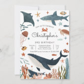 Unter dem Meer Whale Shark Turtle Sea Life Geburts Einladung (Vorderseite)