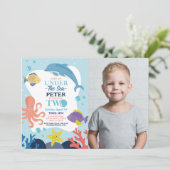 Unter dem Meer ZWEI Ozean Dolphin Octopus 2. Foto Einladung (Stehend Vorderseite)