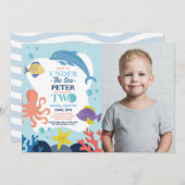 Unter dem Meer ZWEI Ozean Dolphin Octopus 2. Foto Einladung (Vorne/Hinten)