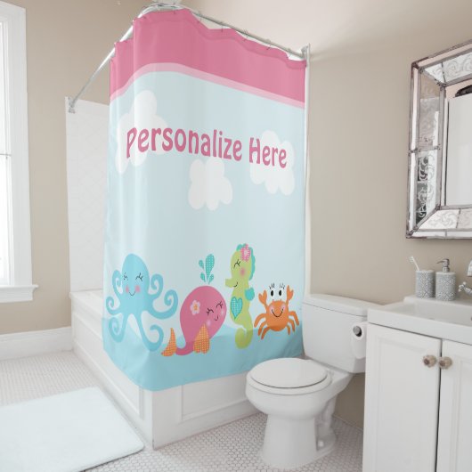 Unter dem Meeresgrund Rosa Kid's Duschvorhang (Beispiel)