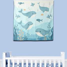 Unter dem Meeresgrund Wale und Fische Kinderzimmer Wandteppich