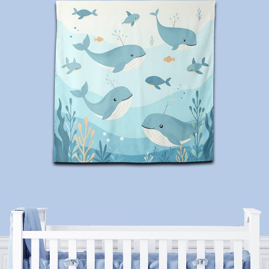 Unter dem Meeresgrund Wale und Fische Kinderzimmer Wandteppich