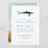 Unter dem Meereshai Aquarium All-in-One QR Hochzei Einladung (Vorne/Hinten)