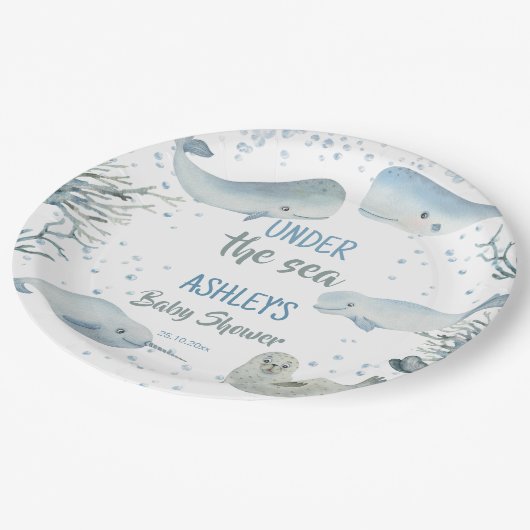 Unter dem Meeresjunge Babydusche bedruckt Pappteller (Schrägansicht)