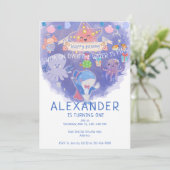 Unter dem Meeresleben Fintastische Geburtstagspart Einladung (Stehend Vorderseite)