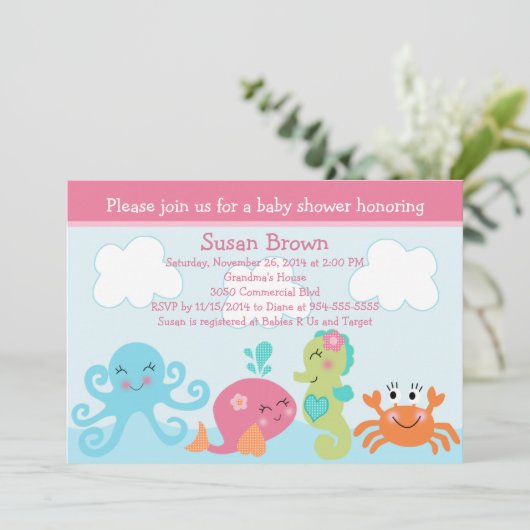 Unter dem Meeresleben/Kinderdusche Einladung (Stehend Vorderseite)