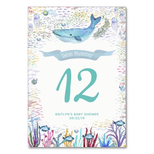 Unter dem Meeresmeer thematisches Party Tischnummer (Vorderseite)