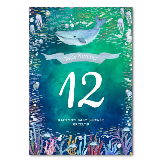 Unter dem Meeresmeer thematisches Party Tischnummer (Vorderseite)