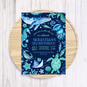 Unter dem Meeresmeer Tier dunkelblauer Geburtstag Einladung