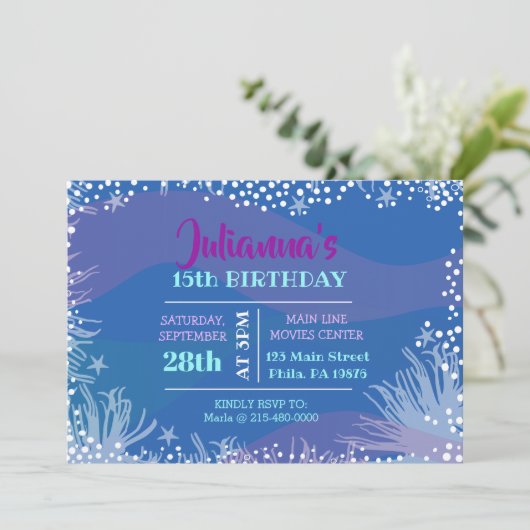 UNTER DEM MEERESPOOL Geburtstag Einladung (Stehend Vorderseite)