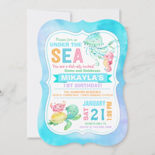 Unter dem Meeresschildkröten-Octopus-Seepferd Gebu Einladung (Vorderseite)