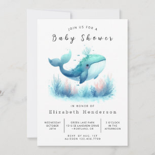 Unter dem Meeresspiegel druckbare Whale Baby Dusch Einladung