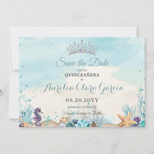 Unter dem Meeresstrand Quinceñera Save the Date (Vorderseite)