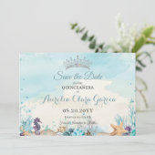 Unter dem Meeresstrand Quinceñera Save the Date (Stehend Vorderseite)